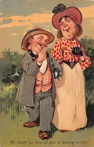 L058 Ugly Couple in the park Karikatur Comic Humor geprägt Vintage Postkarte