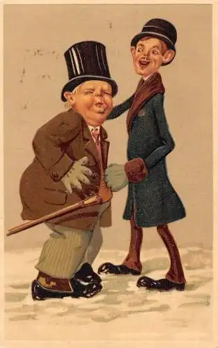 L058 Die Dünne und die Dicke Karikatur Comic Humor geprägte Vintage Postkarte