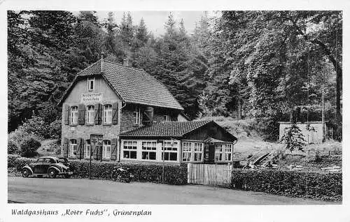 A179 Deutschland Waldpension Roter Fuchs Grünplan Autos Oldtimer Postkarte
