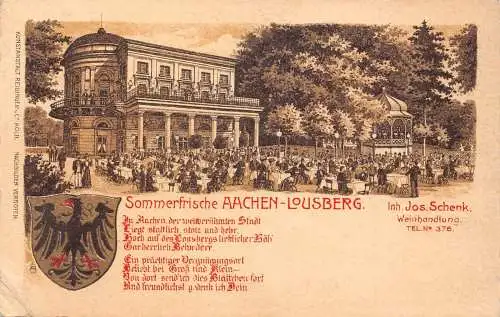 A179 Deutschland Sommerfrische Aachen Lousberg Sommer Terrasse Wappen Postkarte
