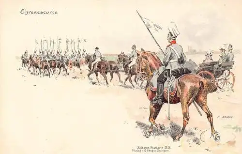 L059 Deutschland Ehrenbegleitung Becker signiert Litho Vintage Postkarte