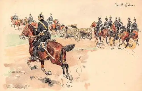 L059 Deutschland Artillerie Kavallerie Becker signiert Litho Vintage Postkarte