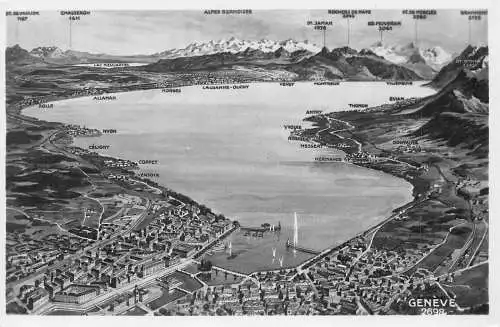 A180 Schweiz Genfer See Karte Touristische Punkte Vintage Postkarte