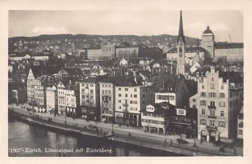 A181 Schweiz Zuerich Limmatquai mit Zuerichberg Vintage Postkarte
