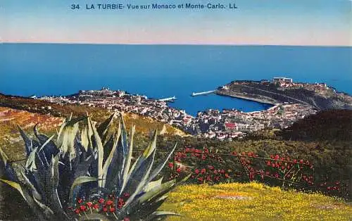 A180 Monaco und Monte Carlo Blick von La Turbie, Frankreich Pflanzen Vintage Postkarte