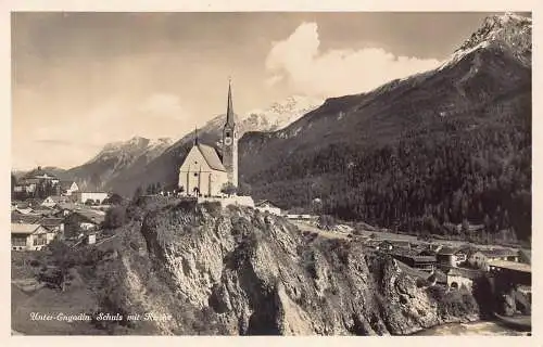 A180 Schweiz Unter Engadin Schuls mit Kirche Kirche Vintage Postkarte