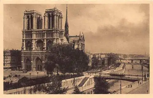 A180 Frankreich Paris Notre Dame Kathedrale Straßenbahn Brücken Vintage Postkarte