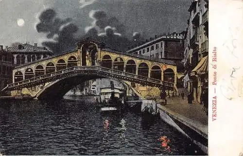 A181 Italien Venezia Venedig Ponte di Rialtobrücke Dampfschiff Mondschein Postkarte
