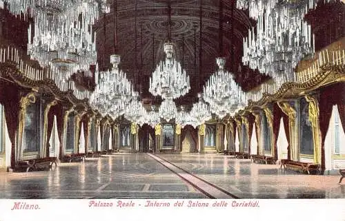 A181 Italien Mailand Palazzo Reale Salone delle Cariatidi Kronleuchter Postkarte