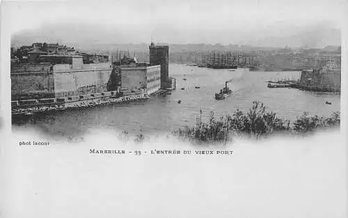 A182 Frankreich Marseille L'Entree Vieux Port Harnbor Dampfschiff Mondschein Postkarte