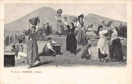 A013 Italien Pompeji Ausgrabungen Frauen tragen Ruinen Vintage Postkarte