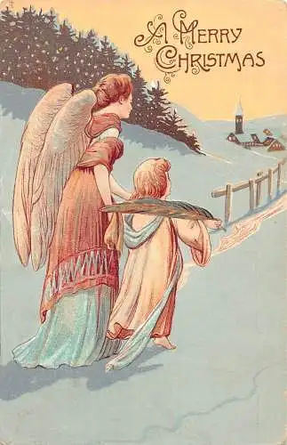 L395 Weihnachtsgrüße 1910 Engel und Kind Prägepostkarte
