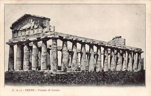 A013 Italien Pesto Paestum Tempio di Cerere Tempelruine Vintage Postkarte