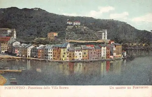 A014 Italien Portofino Panorama dalla Villa Braun Grüße Vintage Postkarte