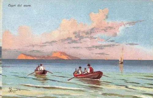 A014 Italien Capri del Mare Boote Meer Gemälde signiert Floppola Vintage Postkarte