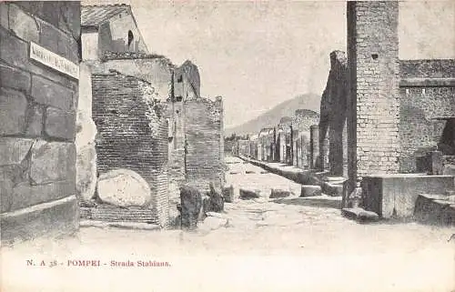 A014 Italien Pompeji Strada Stabiana Straße Vintage Postkarte