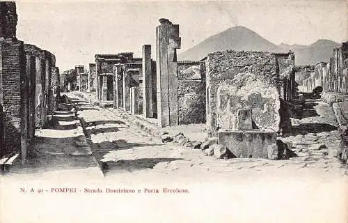 A013 Italien Pompeji Strada Domiziano e Porta Ercolano Ruinen Vintage Postkarte