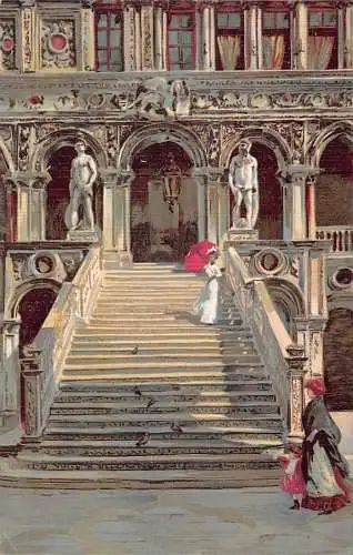 A011 Italien Venezia Scalone dei Giganti Palast Treppe Gemälde Vintage Postkarte