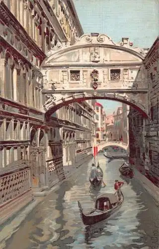 A011 Italien Venezia Ponte dei Sospiri Gondeln Gemälde Vintage Postkarte