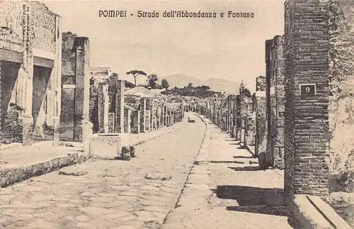 A012 Italien Pompeji Strada dell'Abbondanza e Fontana Straßenruine Vintage Postkarte