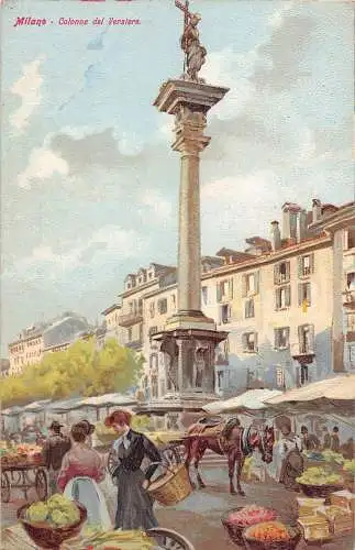 A011 Italien Mailand Colonna del Verziere Markt Pferd Vintage Postkarte