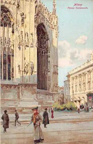 A011 Italien Mailand Piazza Camposanlo Künstlerkarte Vintage Postkarte