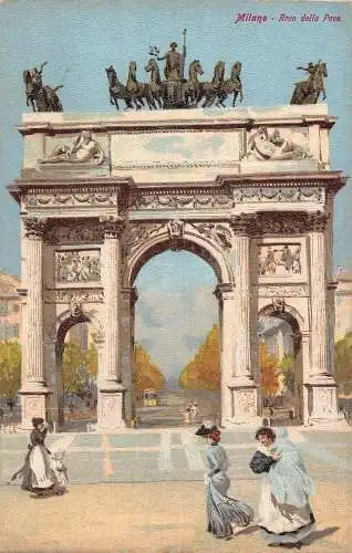 A011 Italien Mailand Arco della Pace Bogen Frauen Vintage Postkarte