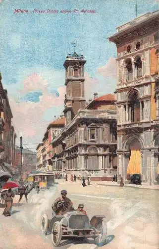 A011 Italien Mailand Piazza Duomo Angolo Via Mercanti Auto Oldtimer Postkarte