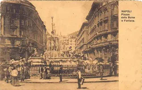 A183 Italien Napoli Neapel Piazza della Borda e Fontana Brunnen Vintage Postkarte