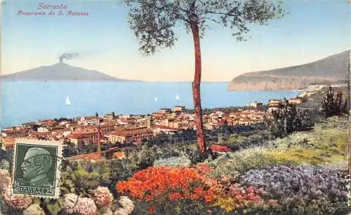 A183 Italien Sorrent Panorama da S Antonio Blumen Vulkan Vintage Postkarte