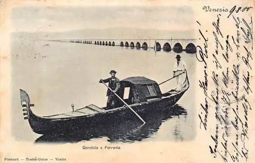 A183 Italien 1900 Venezia Venedig Gondel e Ferrovia Brücke Vintage Postkarte