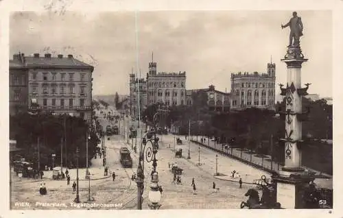 A185 Österreich 1927 Wien Praterstern Tegetthof Denkmal Straßenbahn Vintage Postkarte
