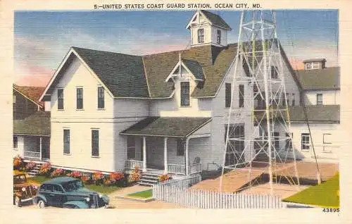 A186 US Ocean City Maryland Küstenwache Bahnhof Autos Vintage Postkarte