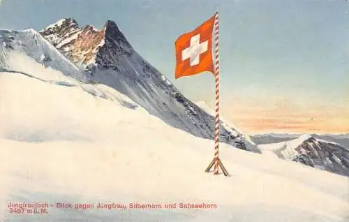 A186 Schweiz Jungfraujoch Jungfrau Silberhorn Schneehorn Flagge Postkarte
