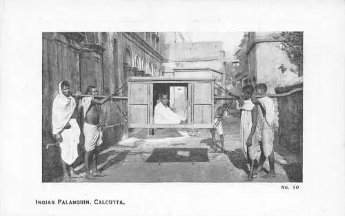 A008 Indien Kalkutta indische Palanquin getragen von Jungen Vintage Postkarte