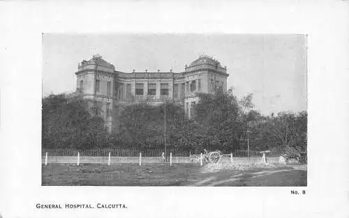 A008 Indien Kalkutta General Hospital Ochsenwagen Vintage Postkarte