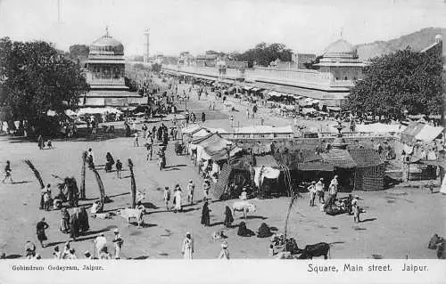 A008 Indien Jaipur Platz belebter Hauptstraßenmarkt Vintage Postkarte