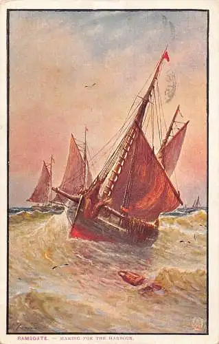 A771 England 1906 Ramsgate Making for the Harbour Art Segelschiffe Postkarte