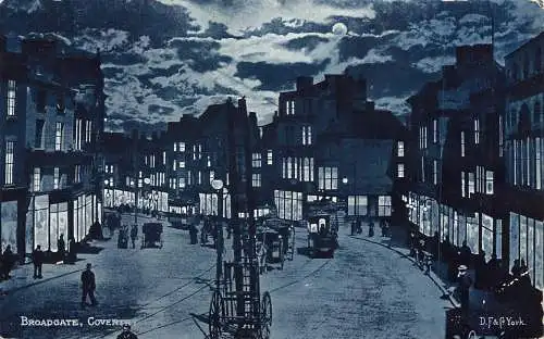 A775 England 1905 Broadgate Coventry Moonlight Tram Vintage Postkarte