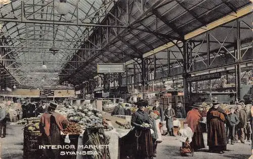 A775 England 1905 Innenmarkt Swansea Gemüseverkäufer Vintage Postkarte