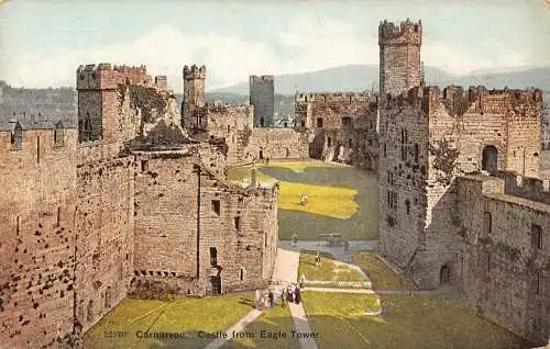 A777 Wales Caernarfon Carnarvon Castle vom Eagle Tower Vintage Postkarte