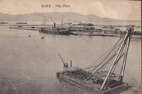 A778 Ägypten Suez The Port Steamboat Vintage Postkarte