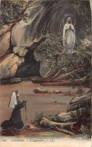 A779 Frankreich Lourdes L'Apparition Nonne Höhlenszene religiöse Vintage Postkarte