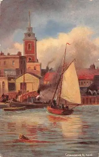 A780 England Gravesend N Kent Dampfschiff und Boot im Hafen Kunst Postkarte