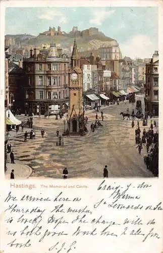 A781 England Hastings 1906 Memorial and Castle Vintage Postkarte