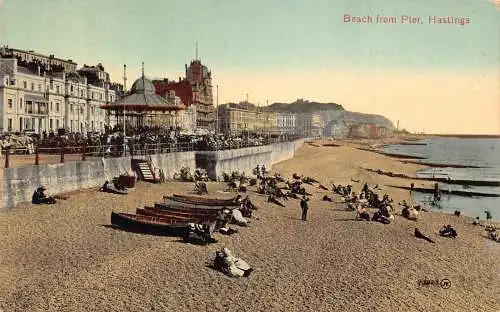 A782 England Hastings Beach von Pier Boats Vintage Postkarte