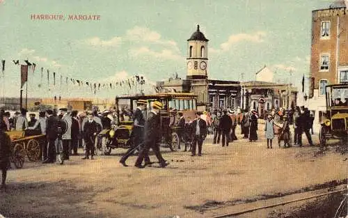 A782 England Harbour Margate Bus Clock Tower Vintage Postkarte