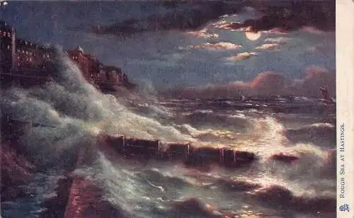 A783 England Raue See bei Hastings Moonlight Vintage Postkarte