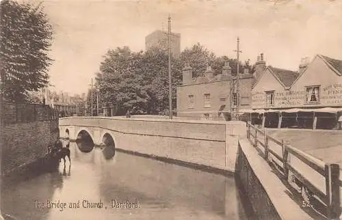 A785 England 1913 Dartford Kirche und Bridge Fisch- und Gemüseladen Postkarte