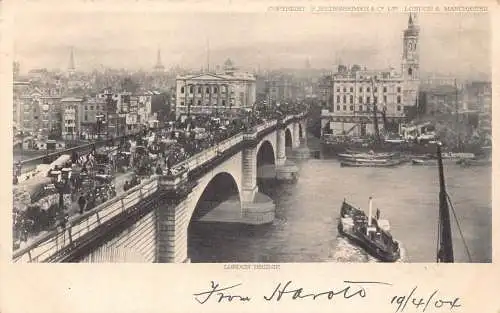 A786 England London Bridge Steamboat Vintage Postkarte